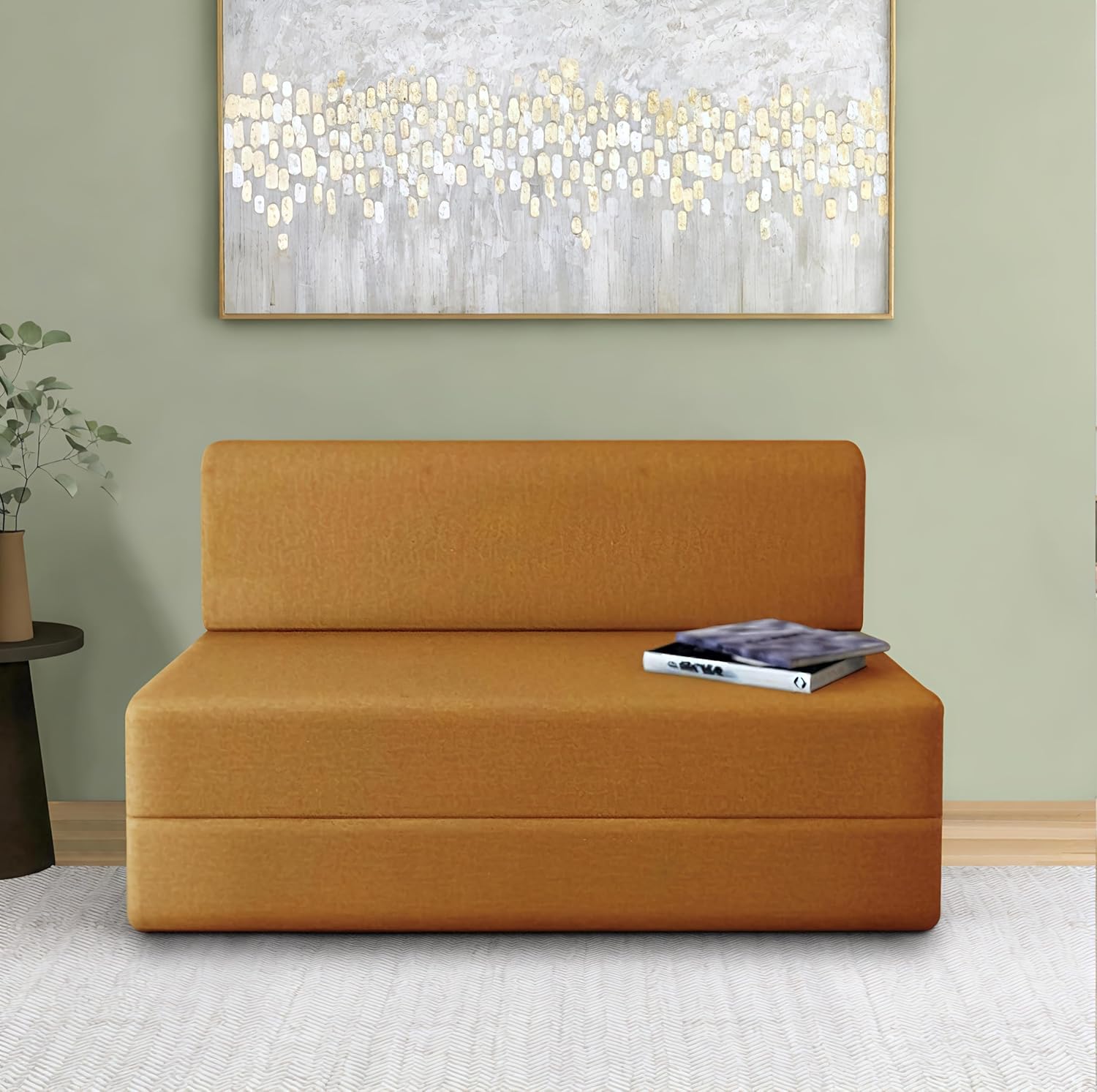 Sofa Cum Bed, 3x6 ft, Golden Colour, 7-inch Thick, Compact Design for Living Room - Image 3