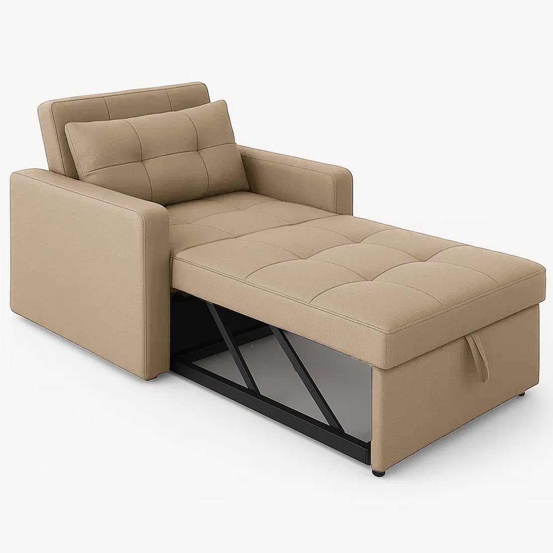 Sleepify Tressia 1 Seater Pull-Out Premium Fabric Sofa Cum Bed Sofa Set for Living Room (Beige Fabric) - Image 4