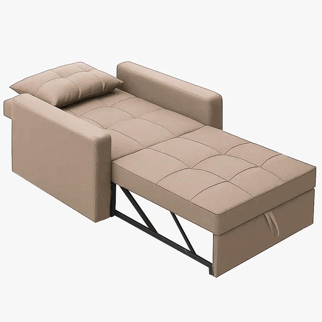 Sleepify Tressia 1 Seater Pull-Out Premium Fabric Sofa Cum Bed Sofa Set for Living Room (Beige Fabric) - Image 5