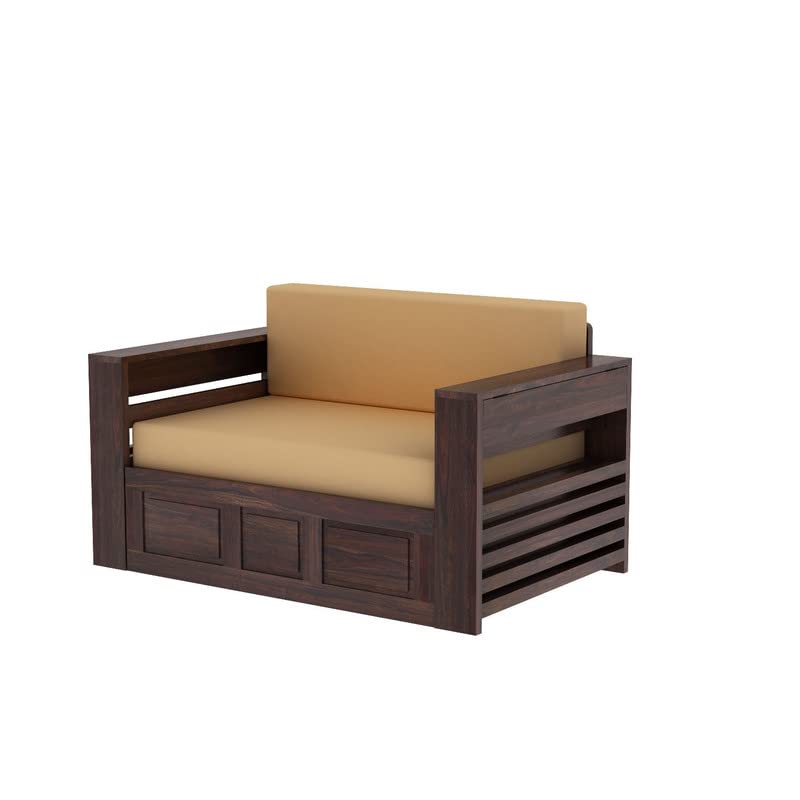 Solid Sheesham Wood 2 Seater Sofa Cum Bed with Side Pockets Multipurpose Decorative Furniture for Living Room Bedroom Home Office - Walnut Finish - Image 4