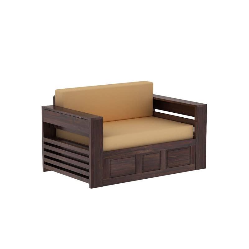 Solid Sheesham Wood 2 Seater Sofa Cum Bed with Side Pockets Multipurpose Decorative Furniture for Living Room Bedroom Home Office - Walnut Finish - Image 6