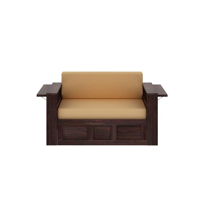 Solid Sheesham Wood 2 Seater Sofa Cum Bed with Side Pockets Multipurpose Decorative Furniture for Living Room Bedroom Home Office - Walnut Finish - Image 8