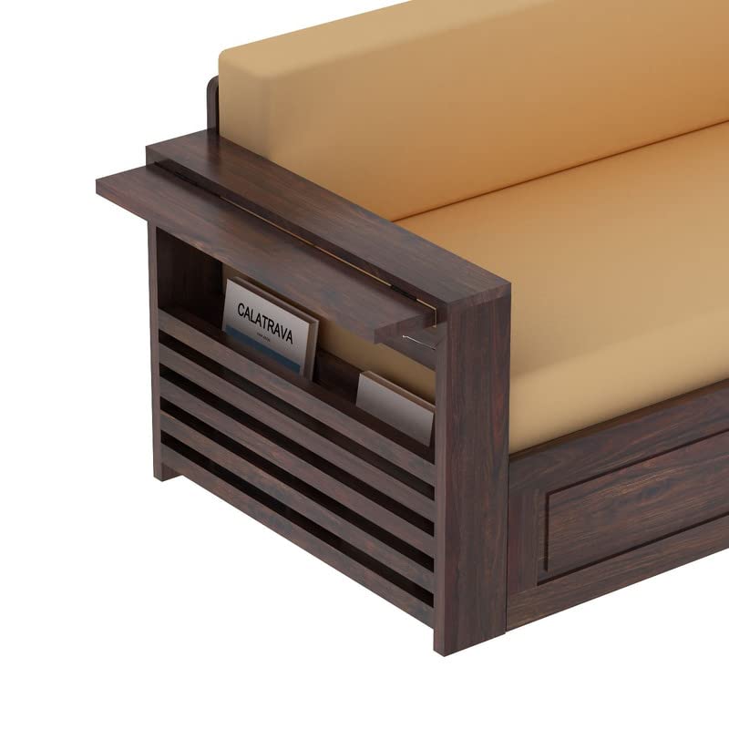 Solid Sheesham Wood 2 Seater Sofa Cum Bed with Side Pockets Multipurpose Decorative Furniture for Living Room Bedroom Home Office - Walnut Finish - Image 10