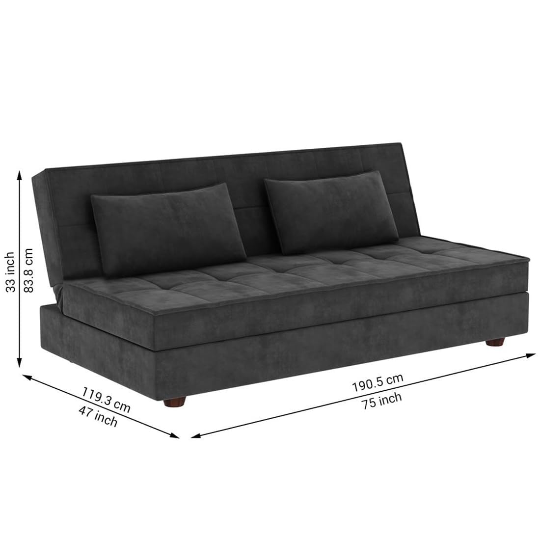 FURNY Korviaa 3 Seater Fabric Sofa Cum Bed Set (Grey Color) - Image 3