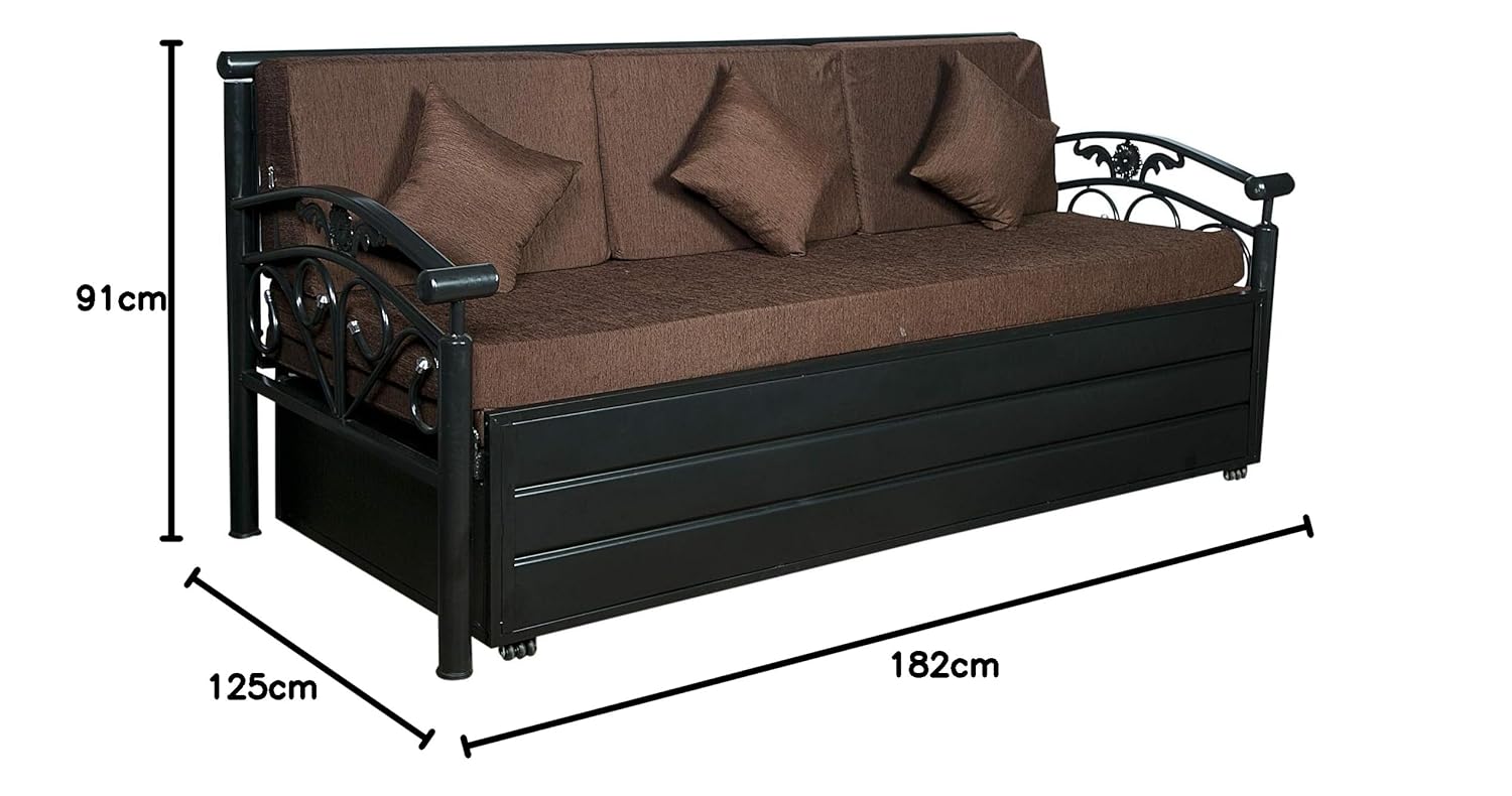 Dream Time Metal Single Size Sofa || Cum Bed with Hydraulic Storage Black Structure Finish || Sofa || Bed || Folding Bed || Folding Sofa Cum Bed | (Brown) - Image 3