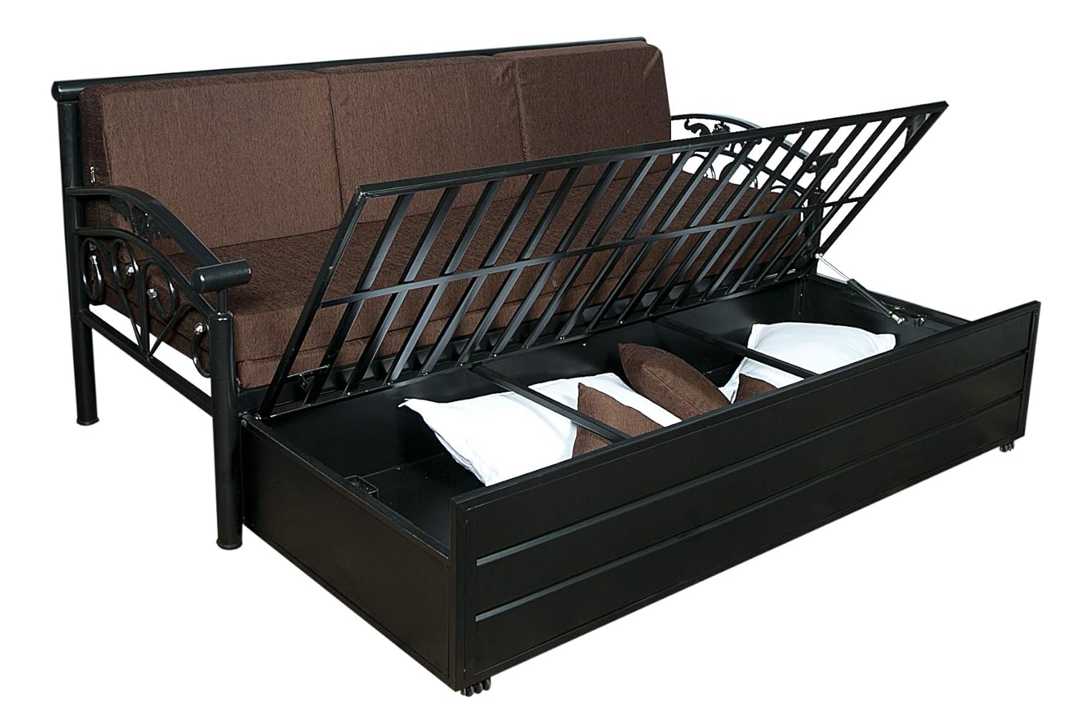 Dream Time Metal Single Size Sofa || Cum Bed with Hydraulic Storage Black Structure Finish || Sofa || Bed || Folding Bed || Folding Sofa Cum Bed | (Brown) - Image 4