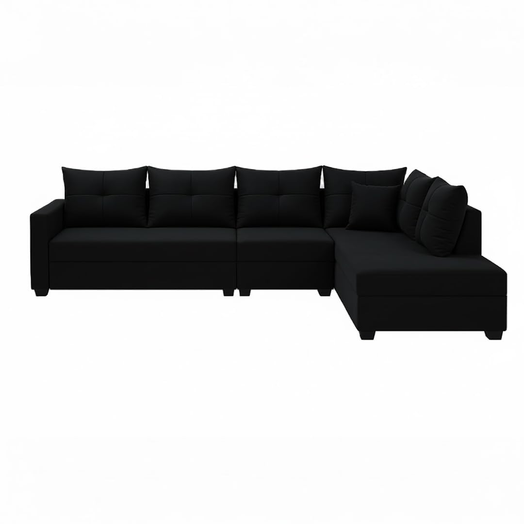 Oriana 6 Seater RHS L Shape Sofa Set | Soft Velvet Suede Fabric | Modern Design | Plush Comfort Cushions for Living Room (Black) - Image 5