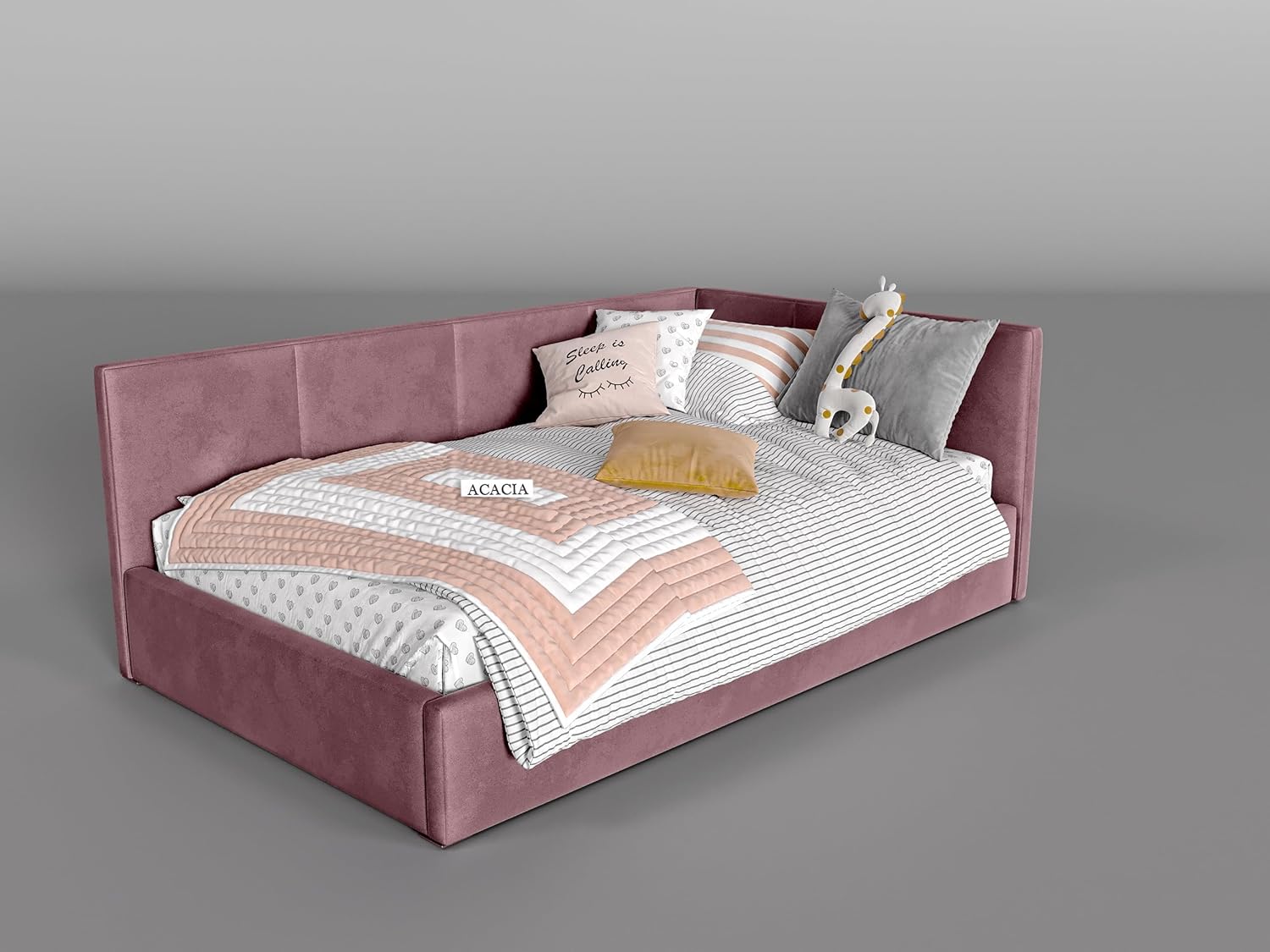 Acacia Modern Upholstered Single Size Bed for Bedroom | Wooden Sofa Cum Bed | Platform Cot Corner Bed with Upholstery Premium Fabric | Sheesham Solid Wood (Rosewood, Mauve Pink) - Image 4