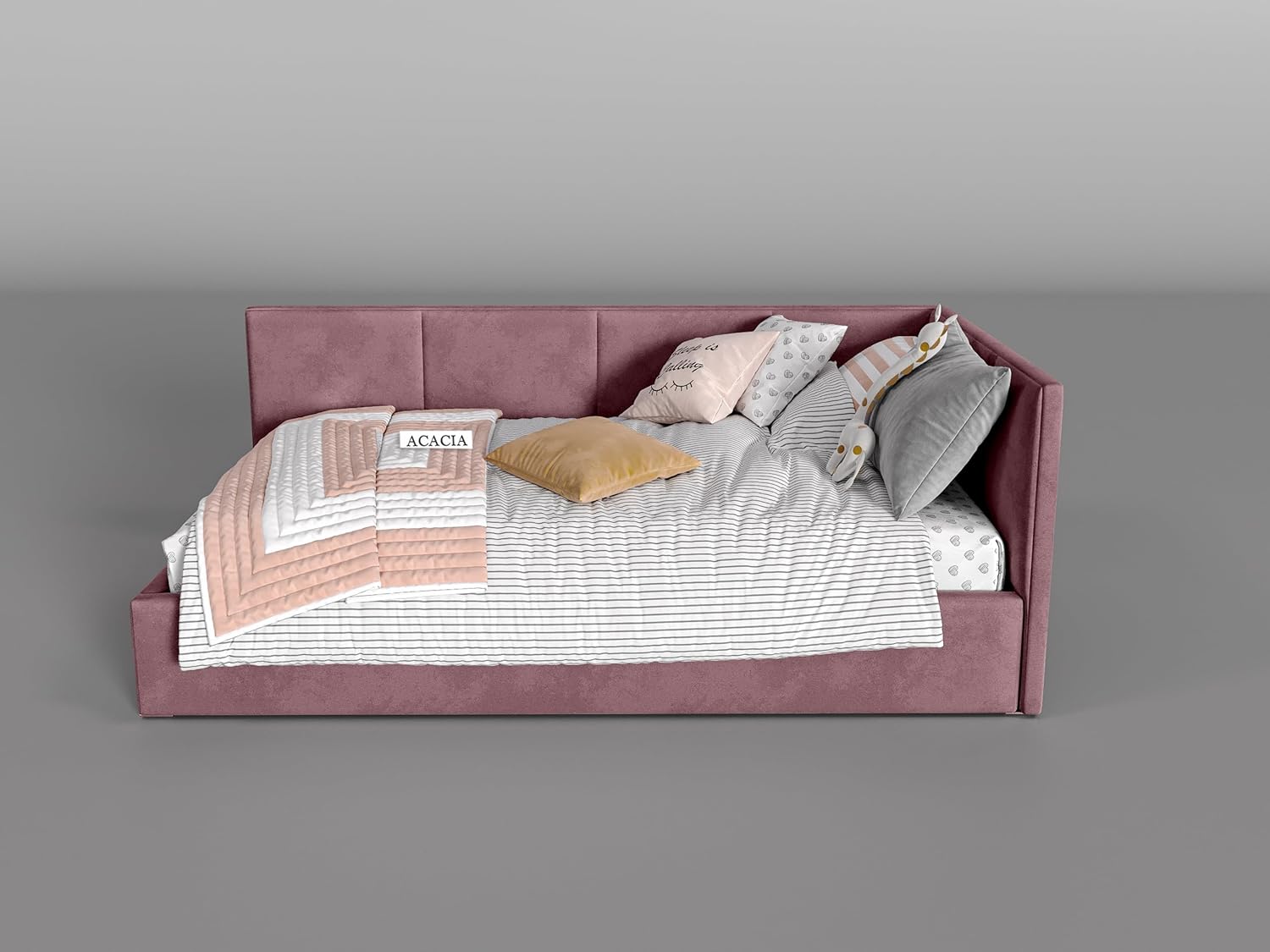 Acacia Modern Upholstered Single Size Bed for Bedroom | Wooden Sofa Cum Bed | Platform Cot Corner Bed with Upholstery Premium Fabric | Sheesham Solid Wood (Rosewood, Mauve Pink) - Image 7