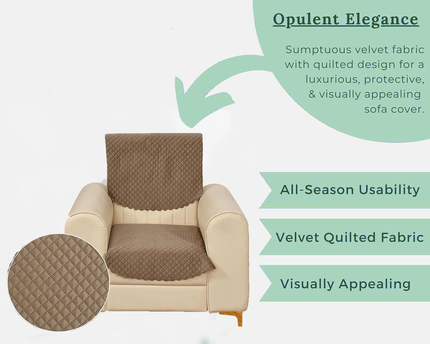 Velvet Self Design Quilted Sofa Chair Cover 1 Seater Glessy Brown - Image 6