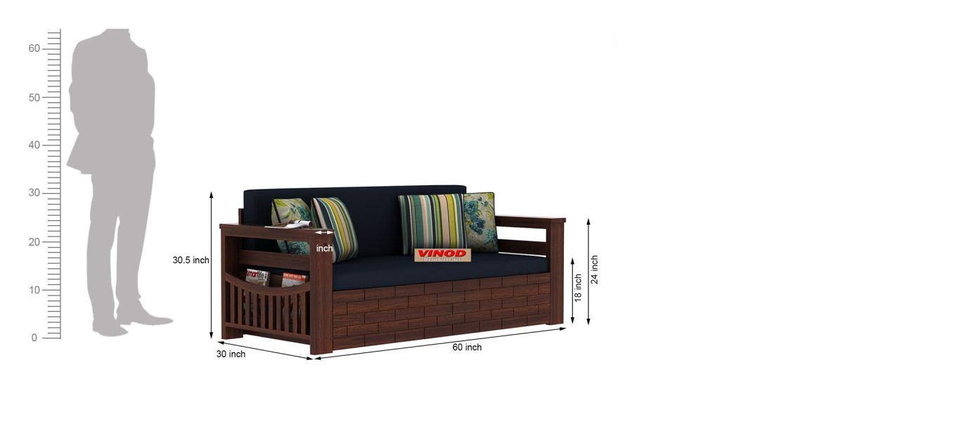 Solid Teak Wood Sofa Cum Bed for Home | Sofa Cums Bed for Living Room Wooden | Without Pillow | Sofa Cum Bed Foldable with Storage | Sofa Cums Bed 3 Seater | Walnut Finish - Image 3