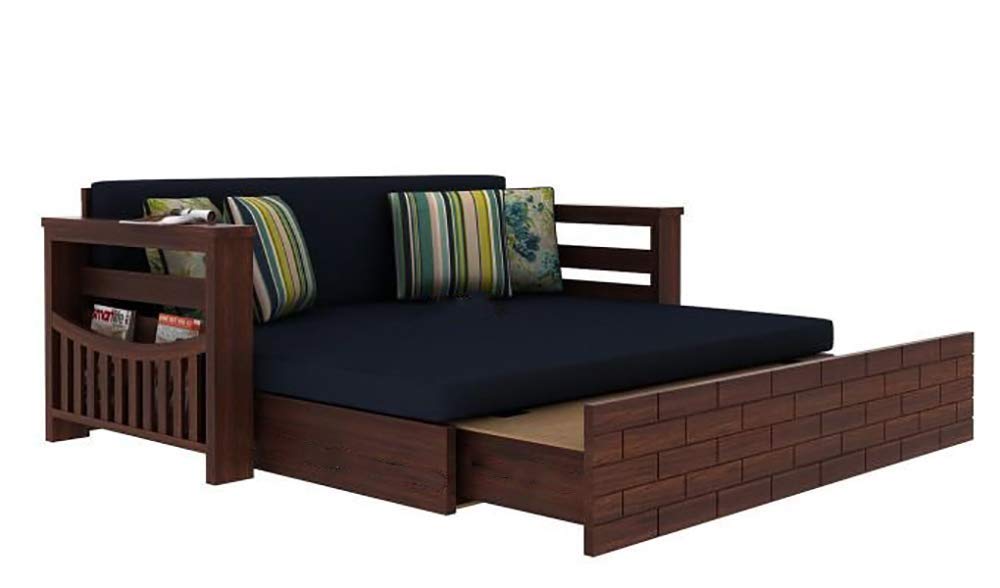 Solid Teak Wood Sofa Cum Bed for Home | Sofa Cums Bed for Living Room Wooden | Without Pillow | Sofa Cum Bed Foldable with Storage | Sofa Cums Bed 3 Seater | Walnut Finish - Image 4
