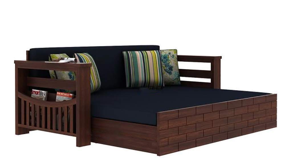 Solid Teak Wood Sofa Cum Bed for Home | Sofa Cums Bed for Living Room Wooden | Without Pillow | Sofa Cum Bed Foldable with Storage | Sofa Cums Bed 3 Seater | Walnut Finish - Image 5