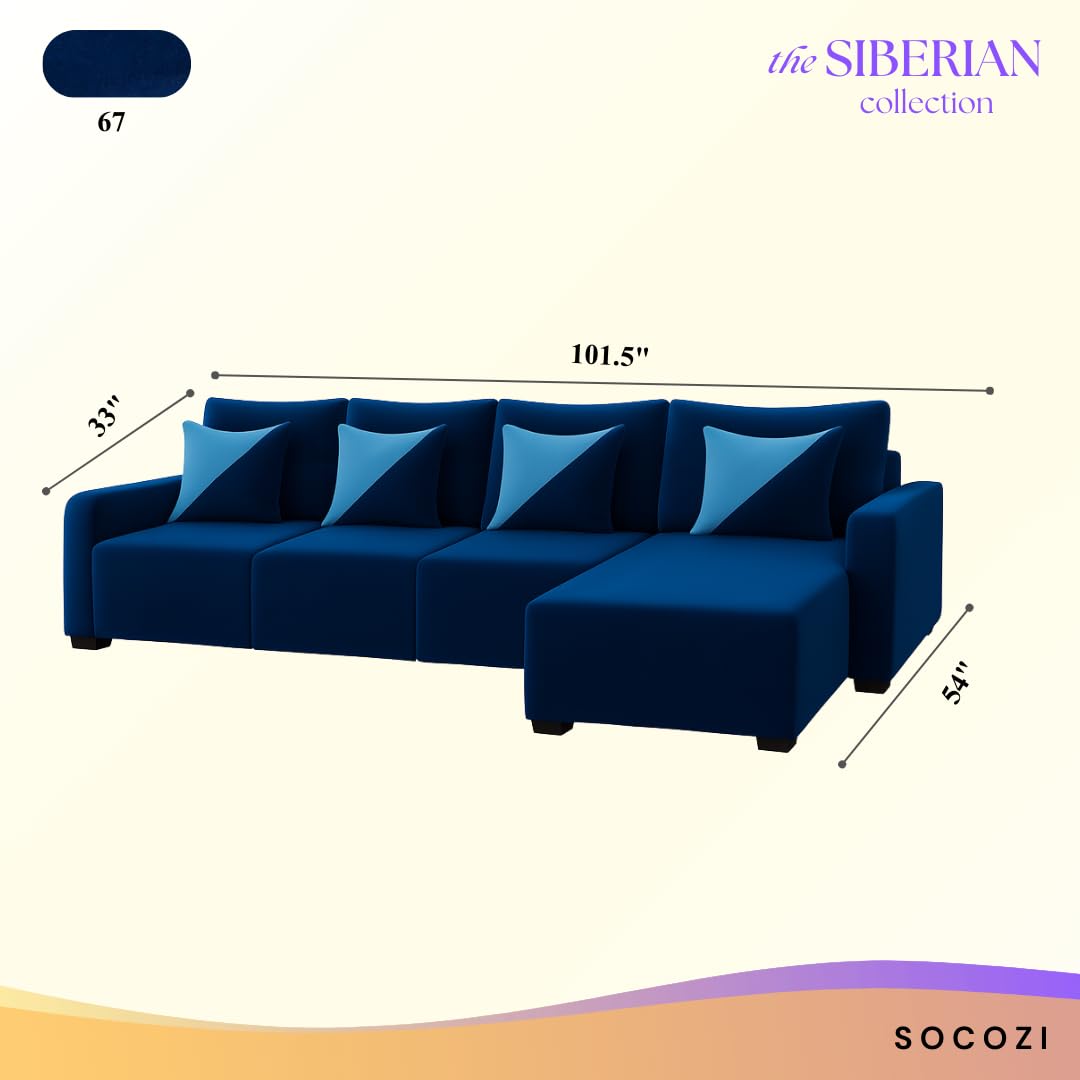 Siberian 6 Seater RHS L Shape Sofa Set | Soft Velvet Suede Fabric | Modern Design | Plush Comfort Cushions for Living Room (Dark Blue) - Image 3