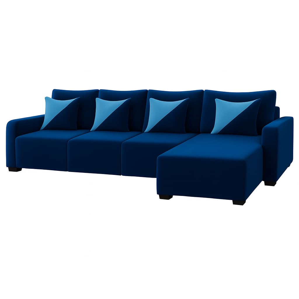 Siberian 6 Seater RHS L Shape Sofa Set | Soft Velvet Suede Fabric | Modern Design | Plush Comfort Cushions for Living Room (Dark Blue) - Image 4
