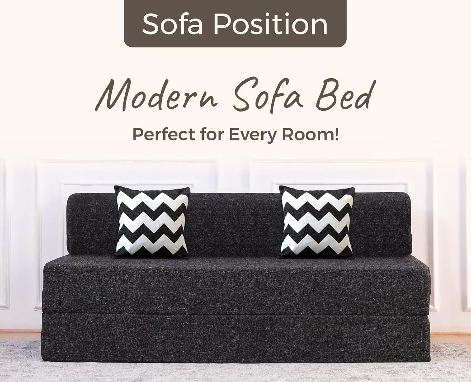 uberlyfe Xtra Long 4-Seater Sofa Cum Bed | 1-Year Warranty | King Mattress, Sofacum Bed for Tall People | 15" Sofa Height |2 Zigzag Pattern Cushions | Jute Finish Fabric, Dark Grey | 6' X 6.5' Feet - Image 5