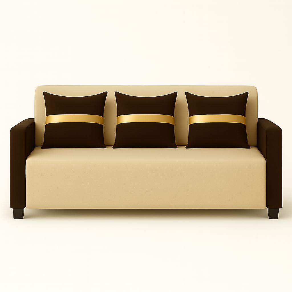 Liviro 3 Seater Sofa Set | Soft Velvet Suede Fabric | Modern Design | Plush Comfort Cushions for Living Room (Dual Cream-Brown) - Image 3