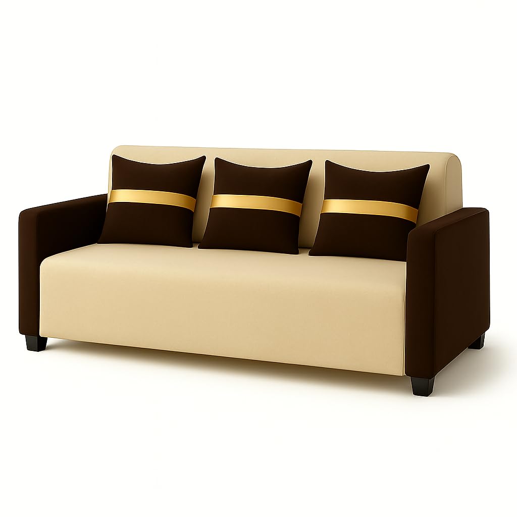 Liviro 3 Seater Sofa Set | Soft Velvet Suede Fabric | Modern Design | Plush Comfort Cushions for Living Room (Dual Cream-Brown) - Image 4