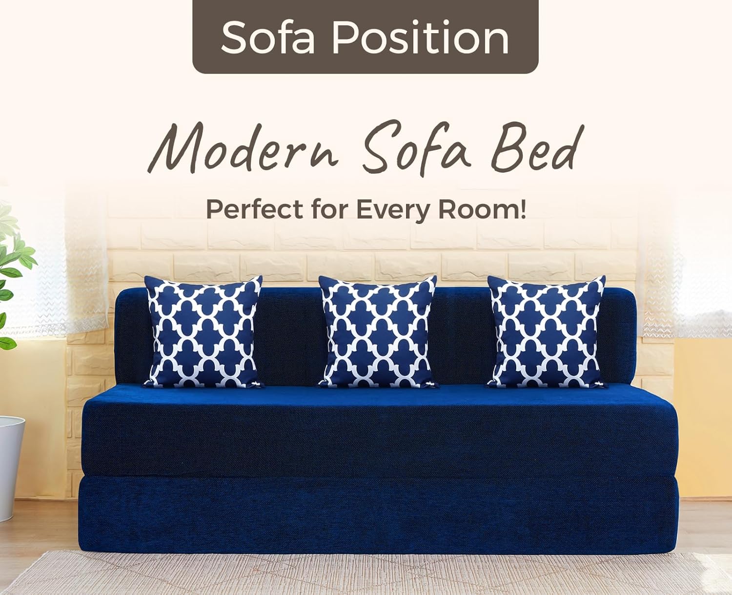 uberlyfe Jumbo Sofa Cum Bed | Chenille Fabric Washable Cover | 3 Cushions Semicircle Pattern | Dotted Blue | 6.5' X 6.5' Feet - Image 4