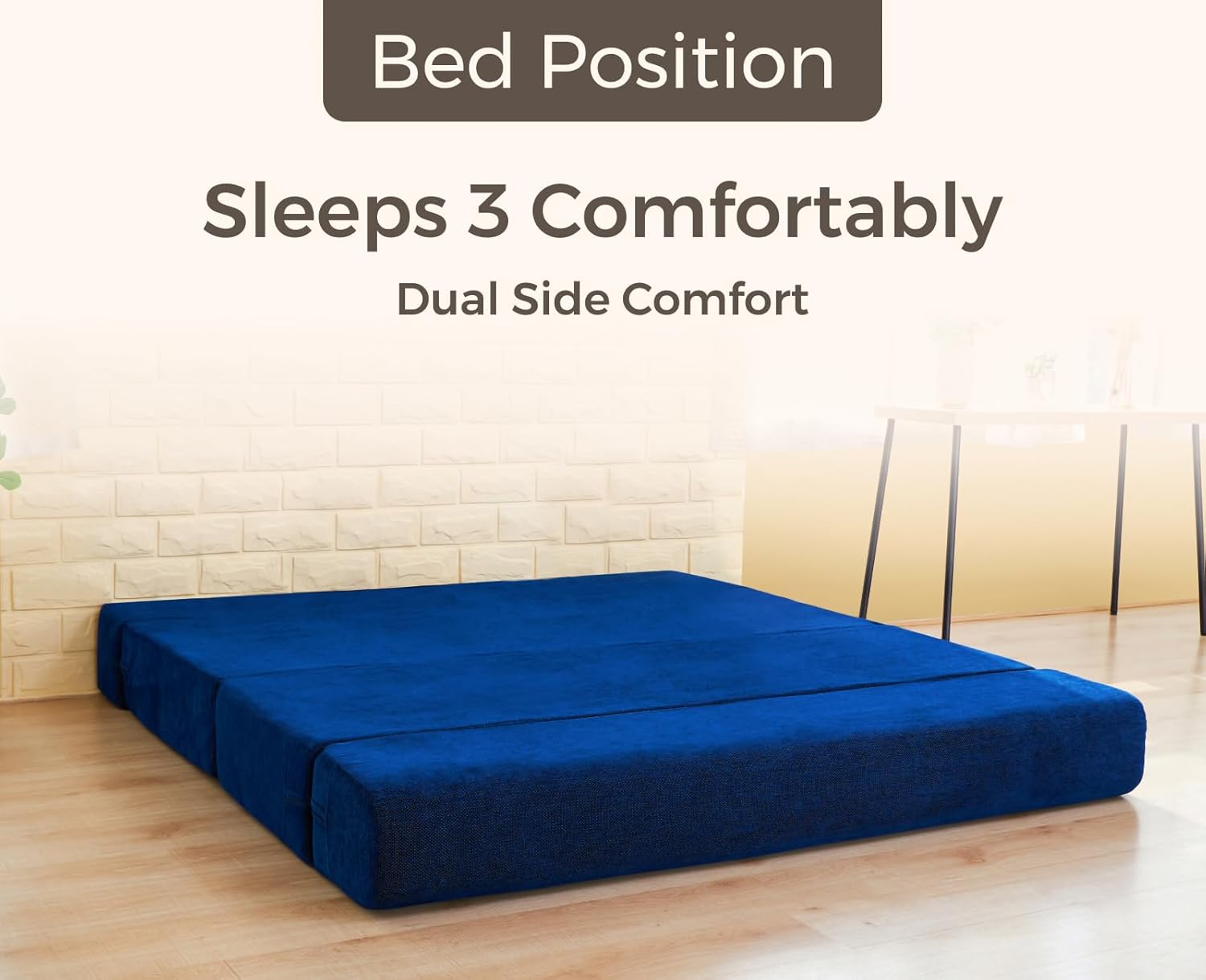 uberlyfe Jumbo Sofa Cum Bed | Chenille Fabric Washable Cover | 3 Cushions Semicircle Pattern | Dotted Blue | 6.5' X 6.5' Feet - Image 7