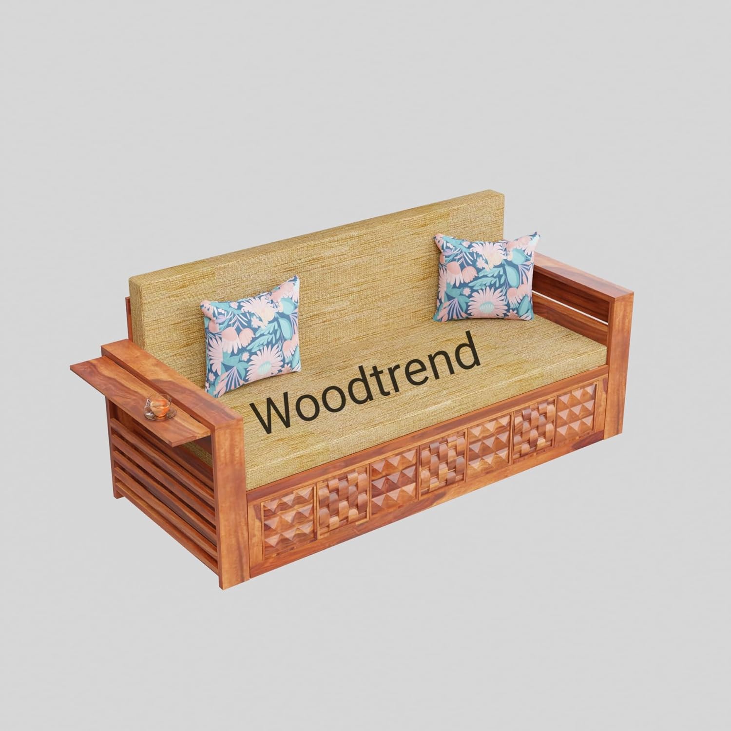 Solid Sheesham Wooden Sofa Cums Bed with Mattresses for Living Room|Rosewood 3-Person Sofa Cums Bed for Bedroom Without Pillow (C-Natural, 3 Seater) - Image 5