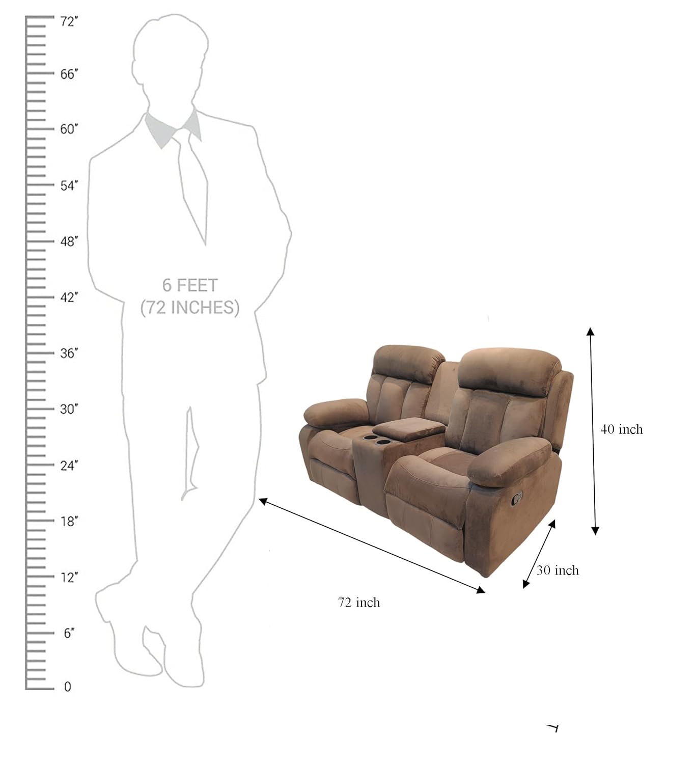 Two-Seater Recliner Sofa | Brown Suede Velvet | Dual Manual Recliners with Plush Cushioning & Smooth Mechanism | Premium Reclining Sofa for Living Room & Home Theatre - Image 3