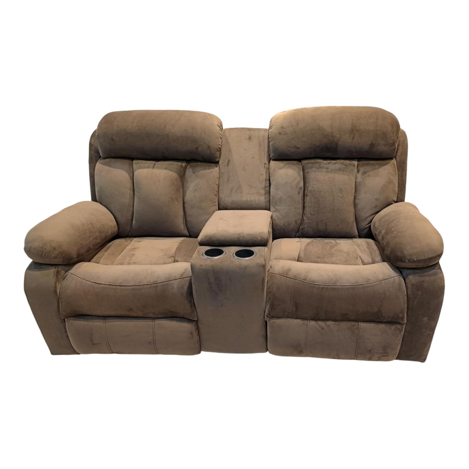 Two-Seater Recliner Sofa | Brown Suede Velvet | Dual Manual Recliners with Plush Cushioning & Smooth Mechanism | Premium Reclining Sofa for Living Room & Home Theatre - Image 4
