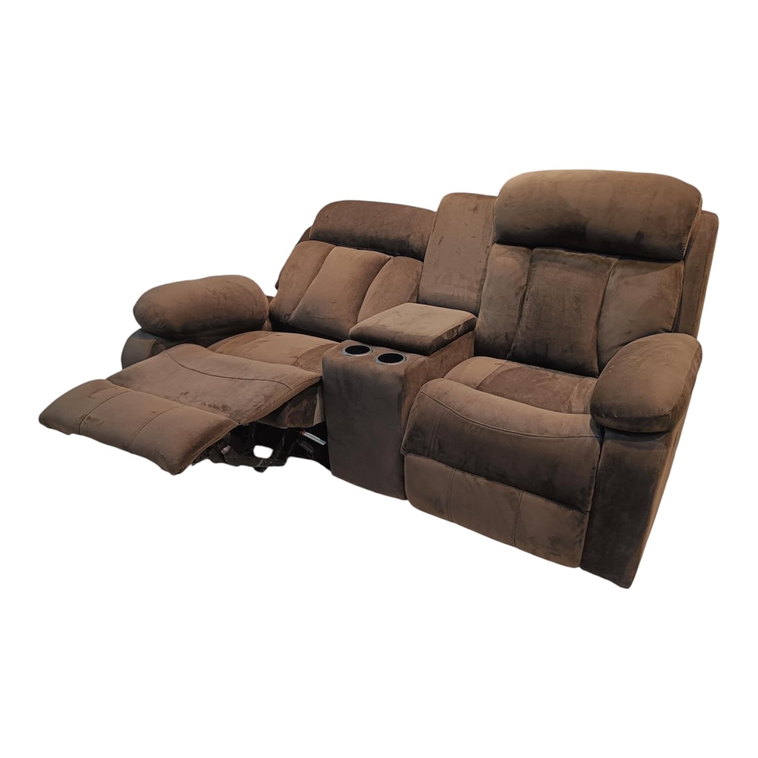Two-Seater Recliner Sofa | Brown Suede Velvet | Dual Manual Recliners with Plush Cushioning & Smooth Mechanism | Premium Reclining Sofa for Living Room & Home Theatre - Image 5