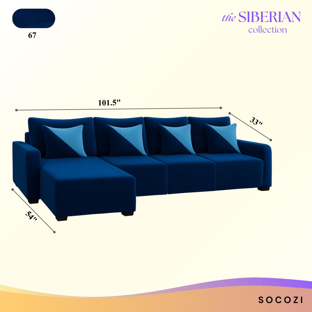 Siberian 6 Seater LHS L Shape Sofa Set | Soft Velvet Suede Fabric | Modern Design | Plush Comfort Cushions for Living Room (Dark Blue) - Image 3