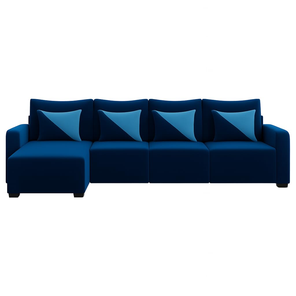 Siberian 6 Seater LHS L Shape Sofa Set | Soft Velvet Suede Fabric | Modern Design | Plush Comfort Cushions for Living Room (Dark Blue) - Image 4