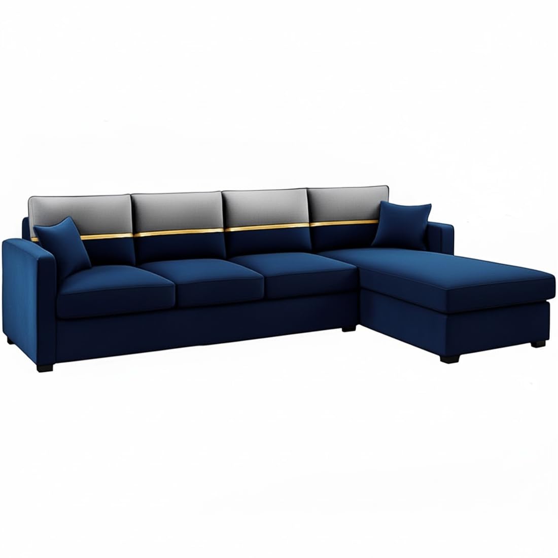 FURNY Arnoy 5 Seater Fabric RHS L Shape Sofa Set (Blue) | Premium Velvet Finish | Durable & Comfortable | Ideal for Living Room - Image 4