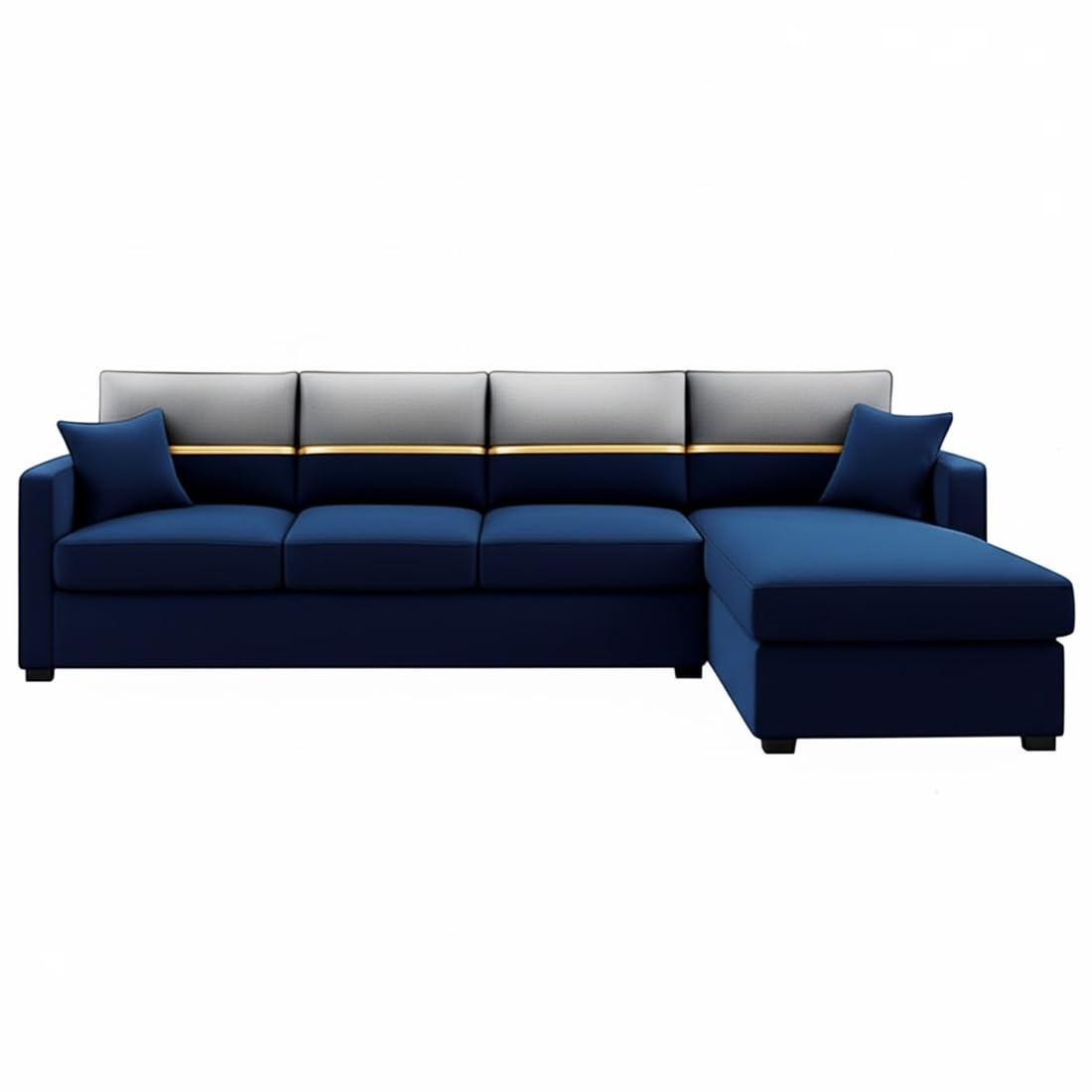 FURNY Arnoy 5 Seater Fabric RHS L Shape Sofa Set (Blue) | Premium Velvet Finish | Durable & Comfortable | Ideal for Living Room - Image 5