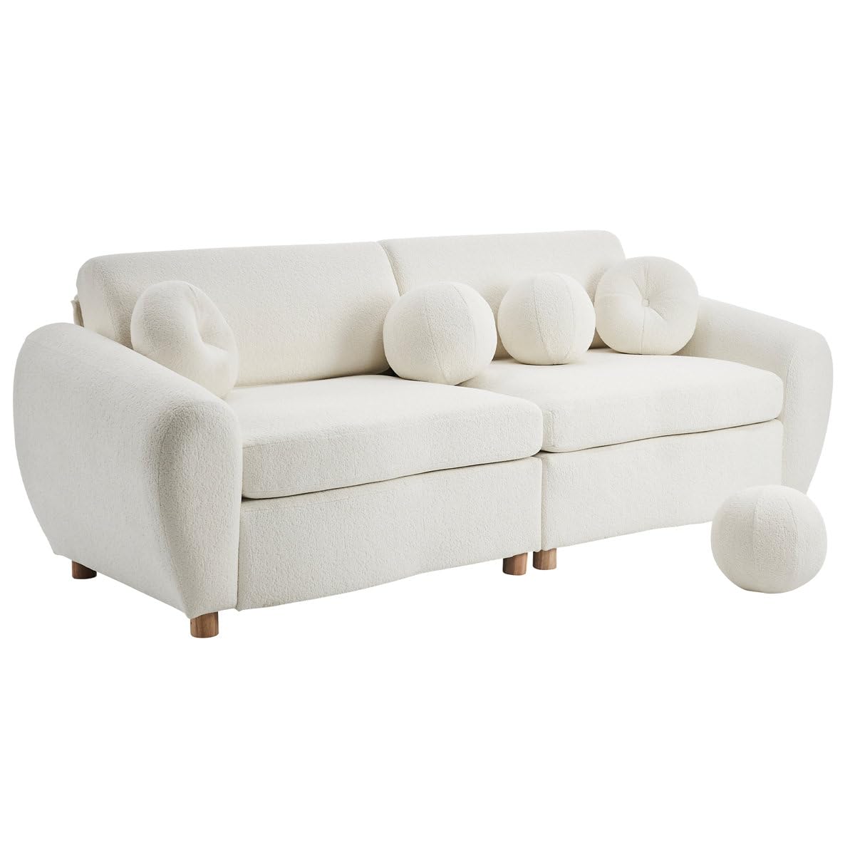 84 inch Modern Curved Sofa, Jacquard Velvet Soft Cushion Sofa (White) - Image 6