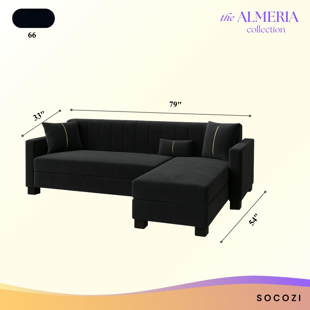 Almeria 4 Seater RHS L Shape Sofa Set | Soft Velvet Suede Fabric | Modern Design | Plush Comfort Cushions for Living Room (Black) - Image 3