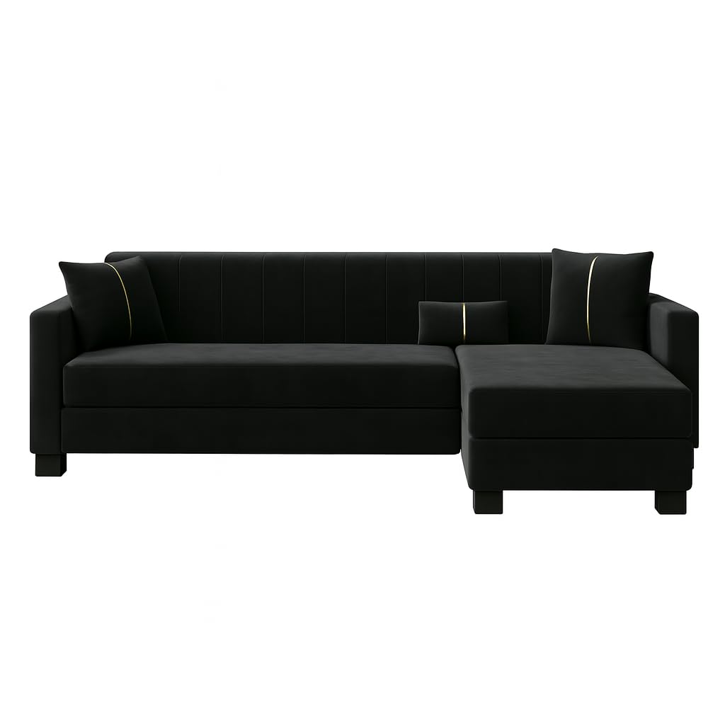 Almeria 4 Seater RHS L Shape Sofa Set | Soft Velvet Suede Fabric | Modern Design | Plush Comfort Cushions for Living Room (Black) - Image 4