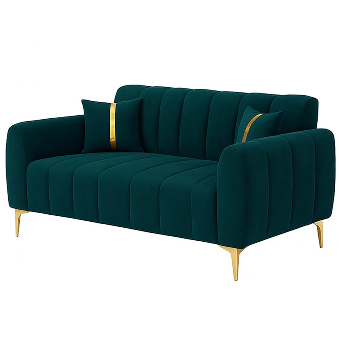 FURNY Harmony 2 Seater Velvet Fabric Sofa Set (Greenish Teal) with Golden Finish Legs | Durable & Comfortable | Ideal for Living Room - Image 5