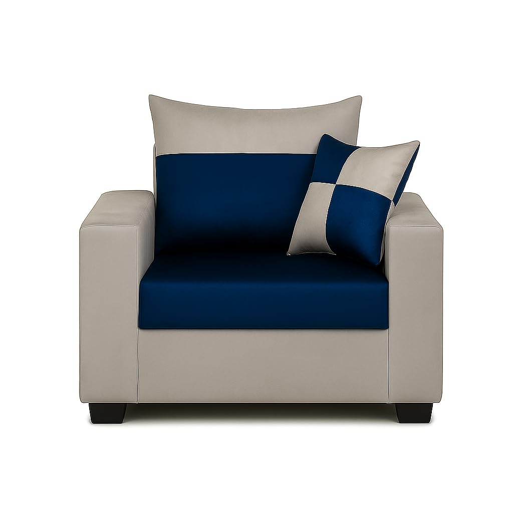 FURNY Arissa 1 Seater Fabric Sofa Set (Light Grey-Dark Blue) - Image 5