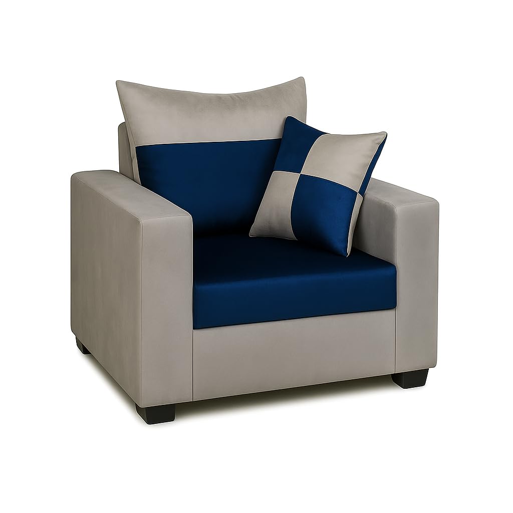 FURNY Arissa 1 Seater Fabric Sofa Set (Light Grey-Dark Blue) - Image 6