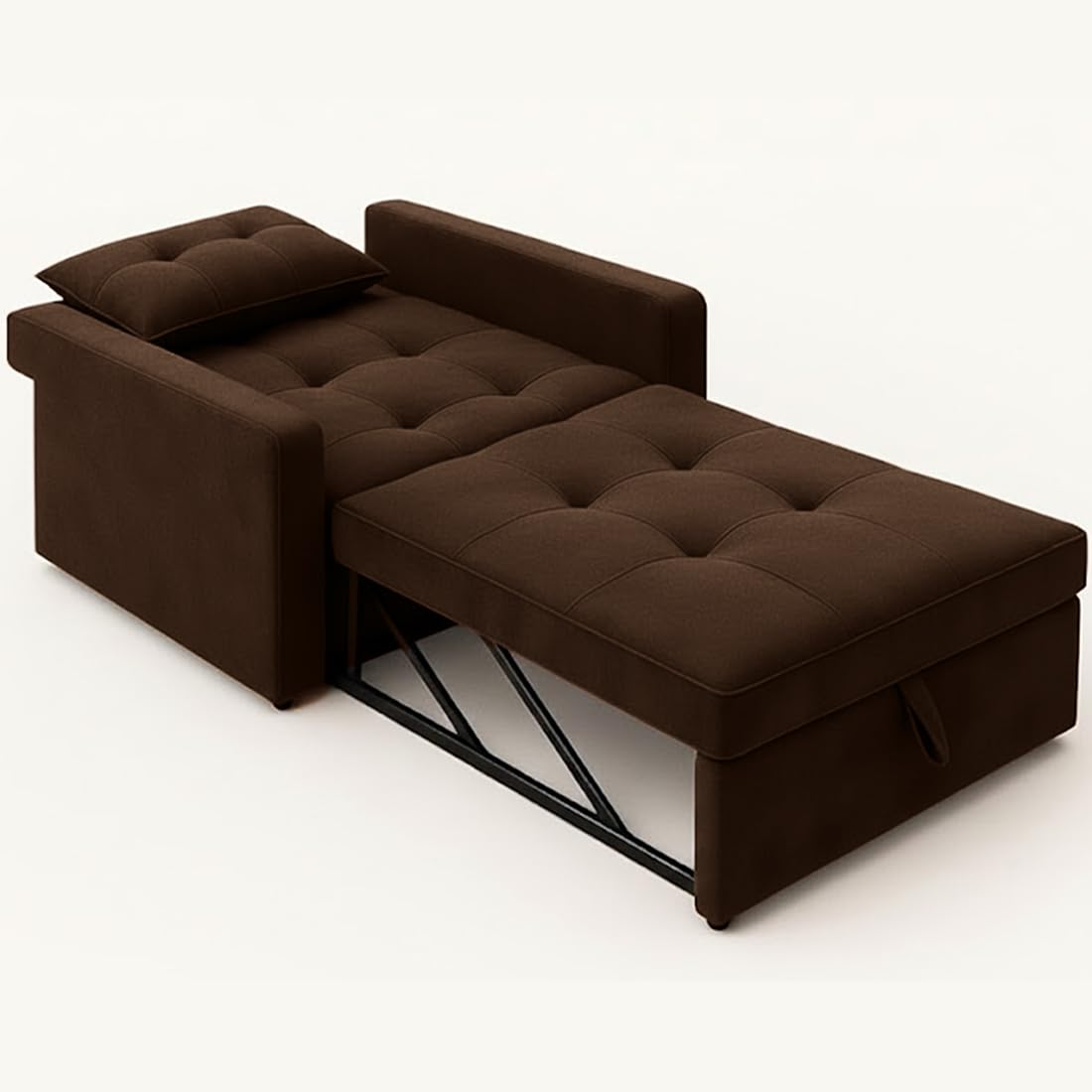 CASASTYLE Trissa 1 Seater Fabric Pull-Out Sofa Cum Bed (Dark Brown) - Premium Velvet Finish - Durable Comfort - Ideal for Living Room - Image 6