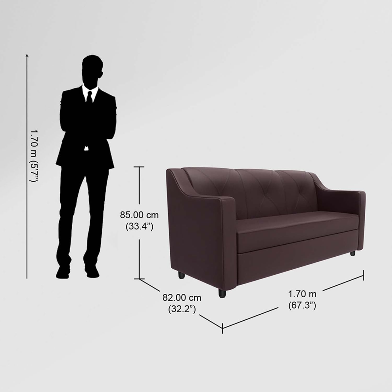 GODREJ INTERIO Sofa Monarch 3 Seater Synthetic Leather Sofa for Living Room, 1-Year Warranty, Solid Wood, Burgandy (Brown) - Image 3