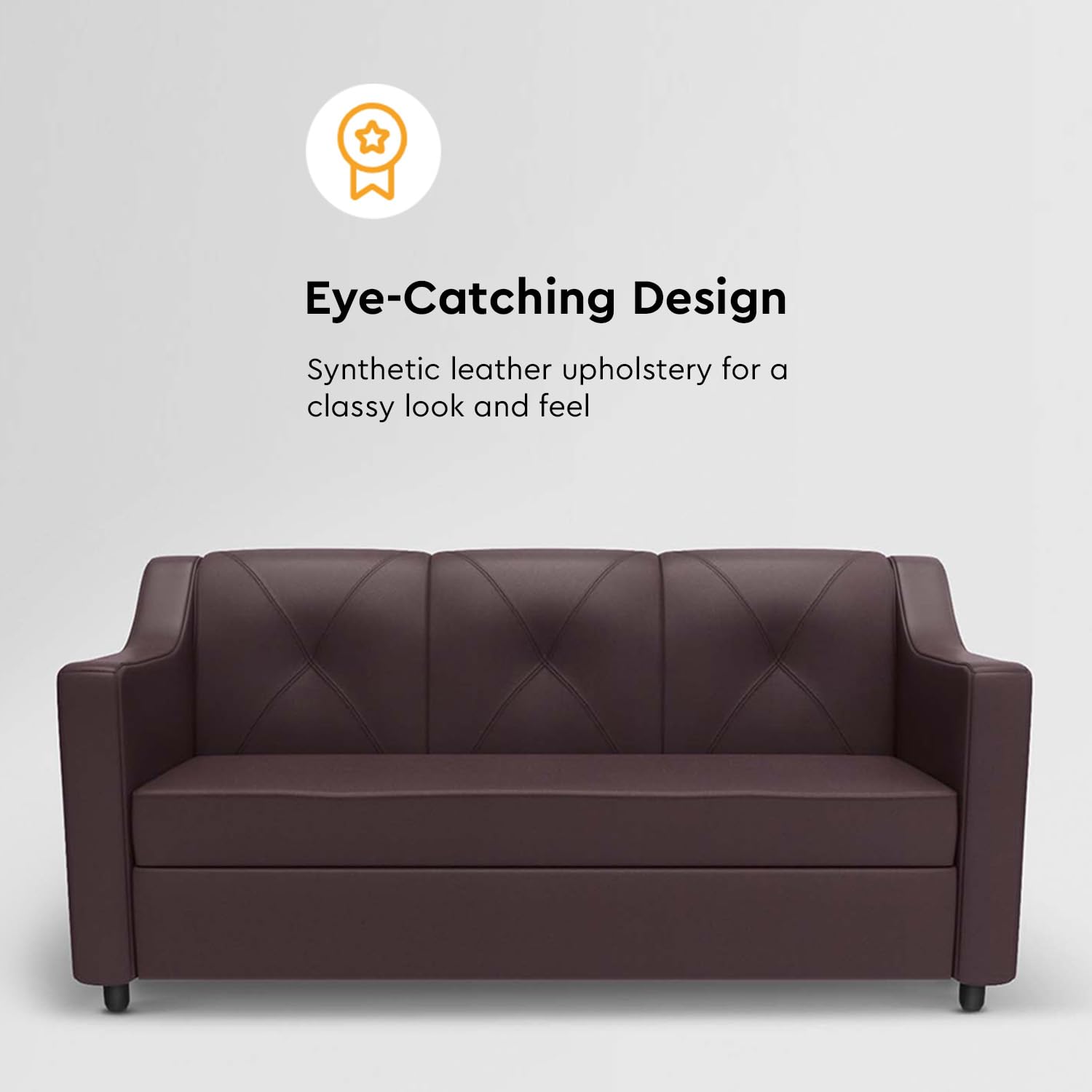 GODREJ INTERIO Sofa Monarch 3 Seater Synthetic Leather Sofa for Living Room, 1-Year Warranty, Solid Wood, Burgandy (Brown) - Image 5