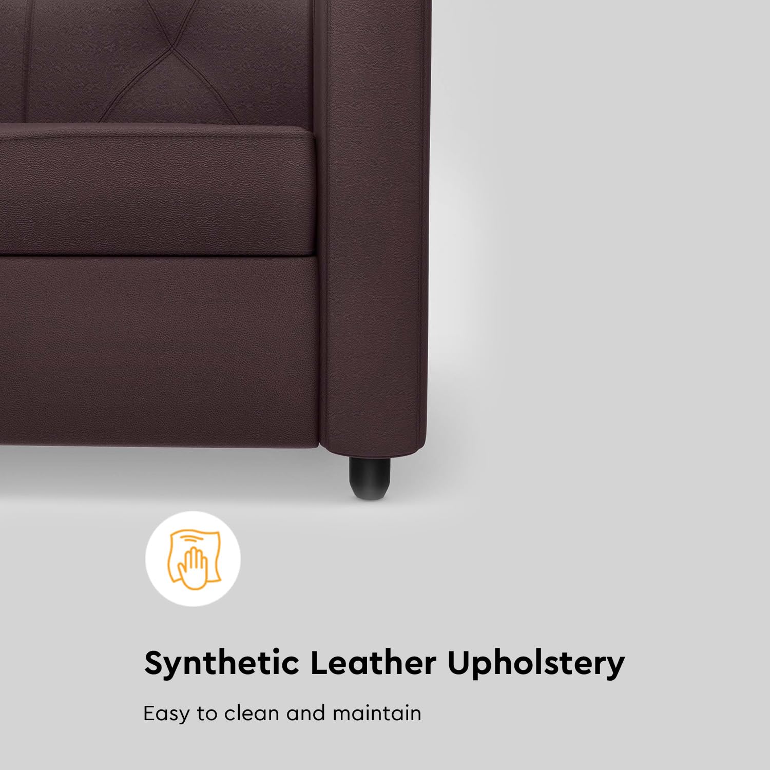 GODREJ INTERIO Sofa Monarch 3 Seater Synthetic Leather Sofa for Living Room, 1-Year Warranty, Solid Wood, Burgandy (Brown) - Image 7