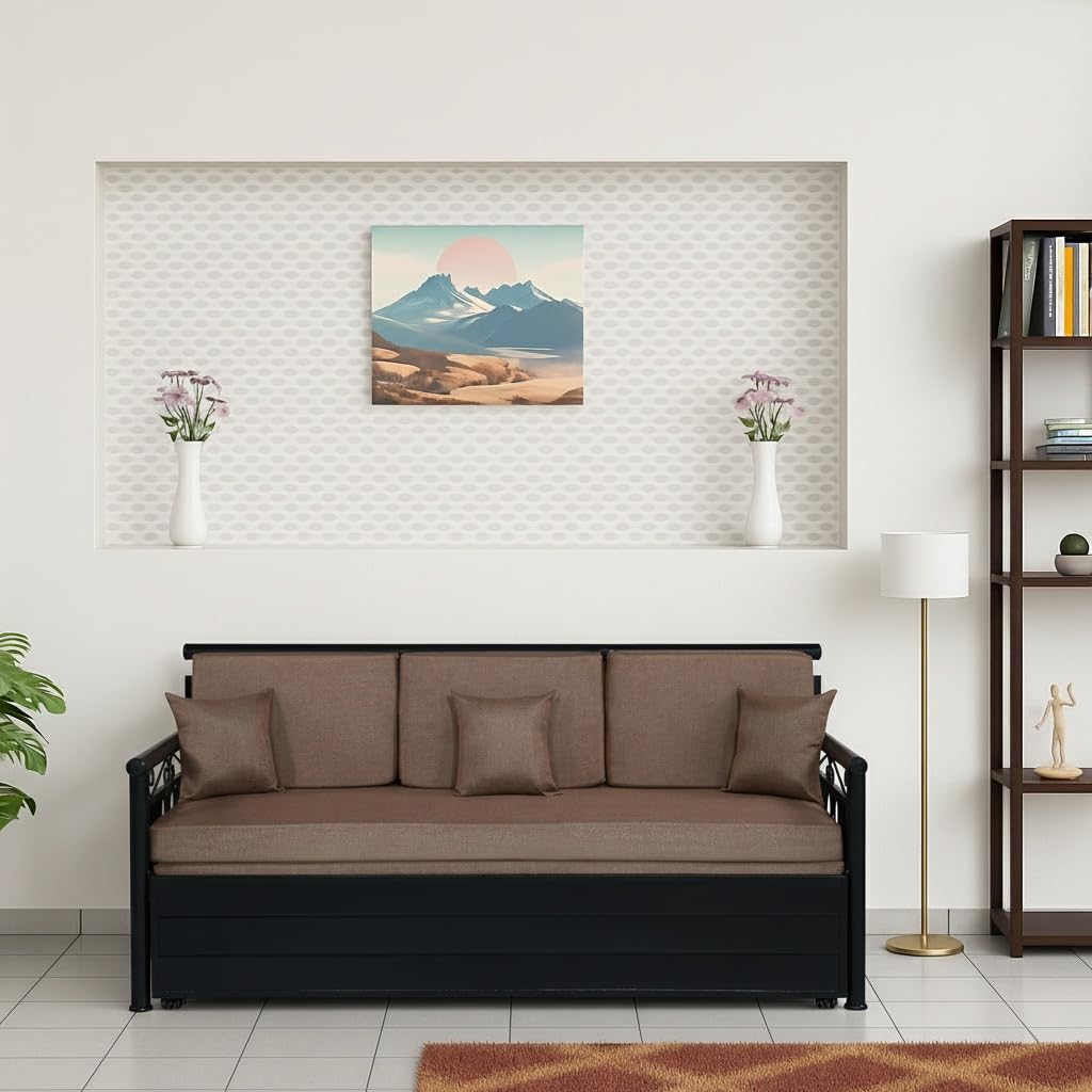 3 Seater Metal Sofa Cum Bed with Hydraulic Storage | Queen Size Sofa Cum Bed | 3 Seater Sofa Set | Space-Saving Design for Living Room and Guest Room (Matte Finish, Brown, Black) - Image 3