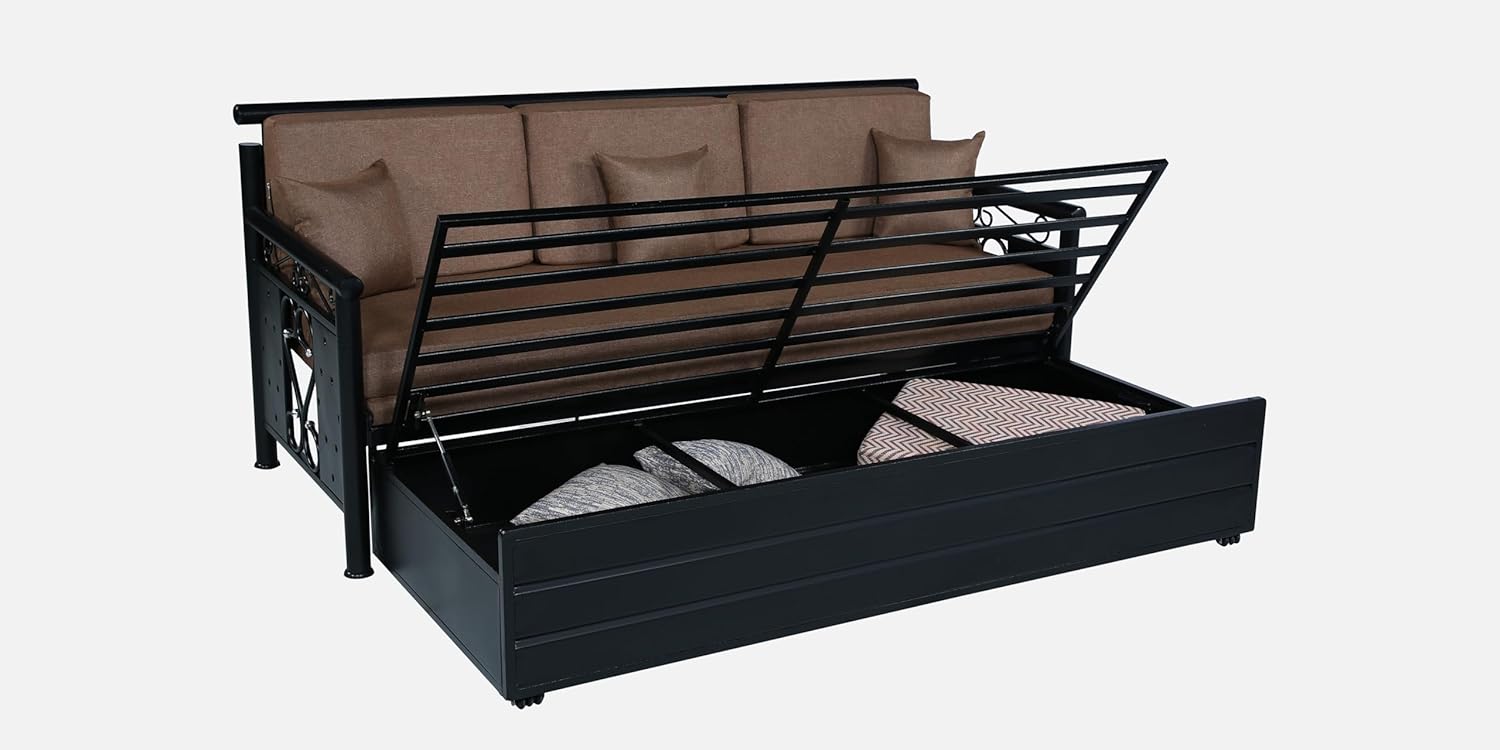 3 Seater Metal Sofa Cum Bed with Hydraulic Storage | Queen Size Sofa Cum Bed | 3 Seater Sofa Set | Space-Saving Design for Living Room and Guest Room (Matte Finish, Brown, Black) - Image 8