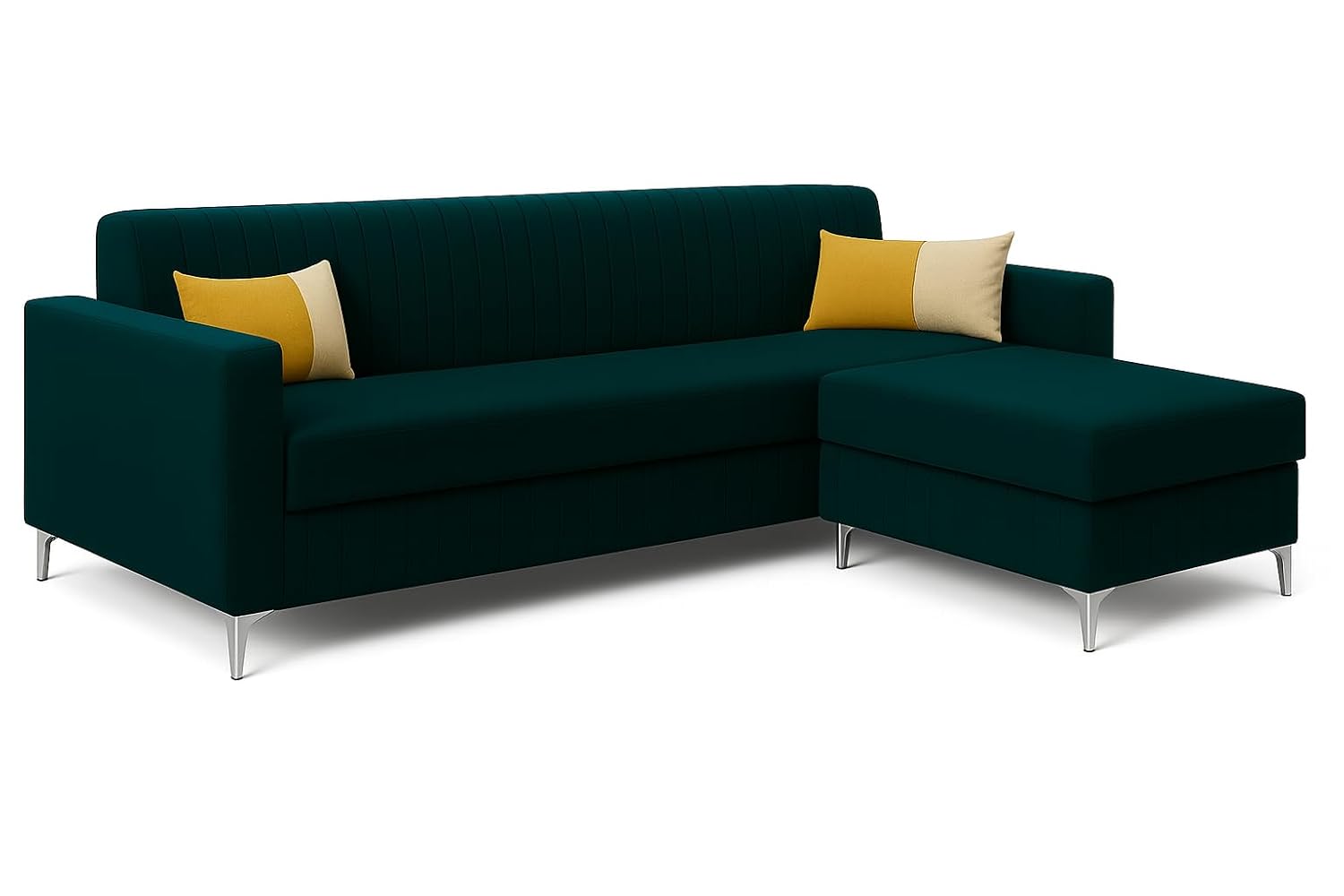 Anton 4 Seater Modular L Shape Sofa Set with Ottoman | Soft Velvet Suede Fabric | Modern Design | Plush Comfort Cushions for Living Room (Greenish Teal) - Image 4