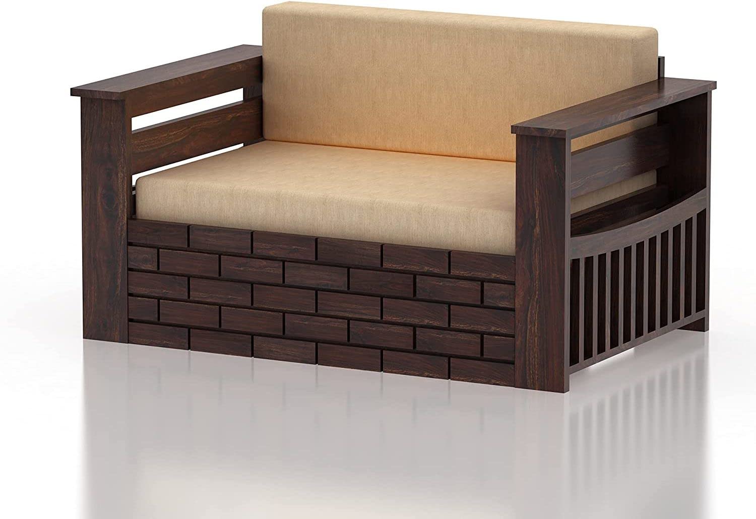 Solid Sheesham Wood 2 Seater Sofa Cum Bed for Living Room | Wooden Sofa Com Bed | Two Seater Sofa Cums Bed for Drawing Room | Rosewood, Walnut Finish - Image 4