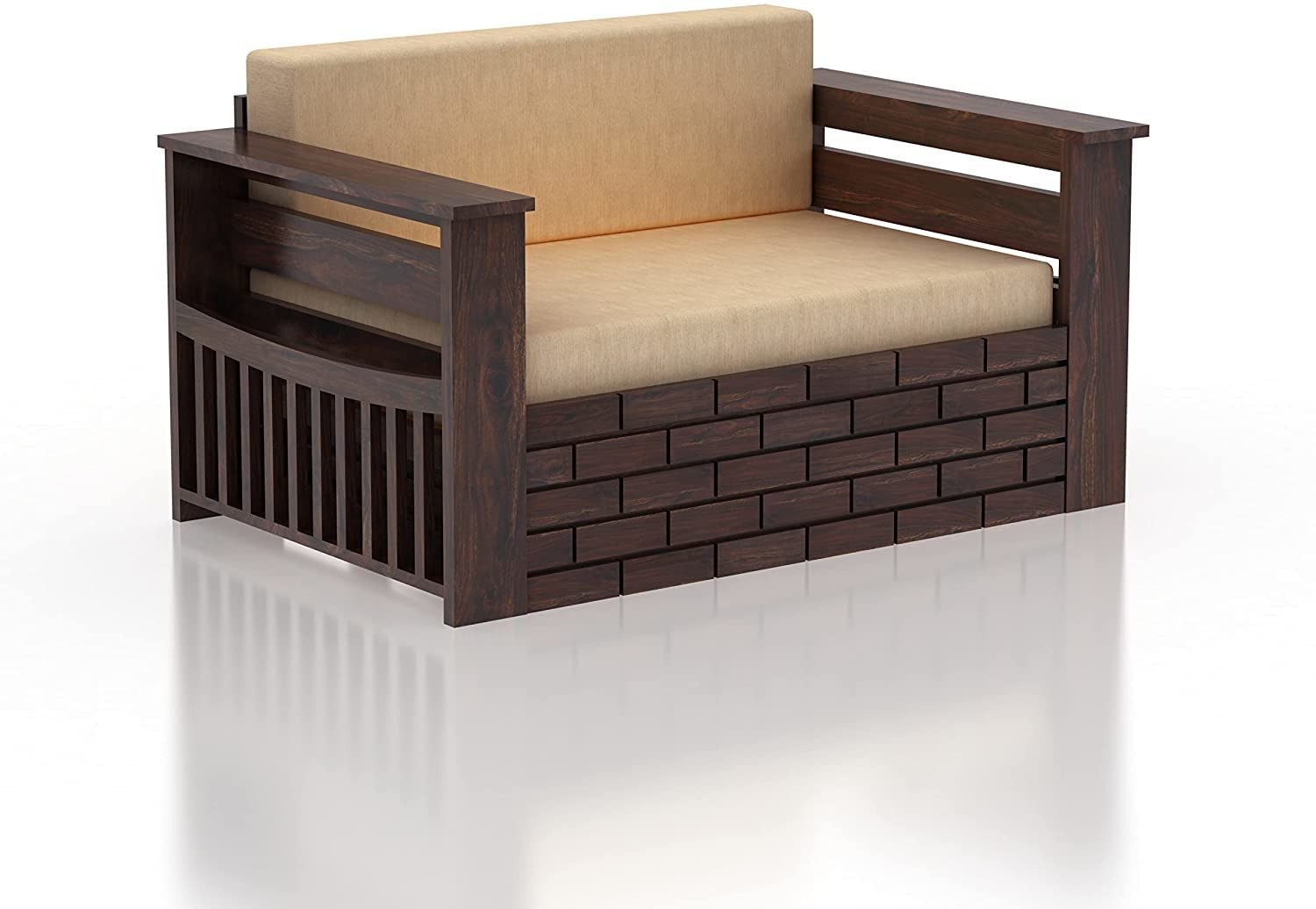 Solid Sheesham Wood 2 Seater Sofa Cum Bed for Living Room | Wooden Sofa Com Bed | Two Seater Sofa Cums Bed for Drawing Room | Rosewood, Walnut Finish - Image 5