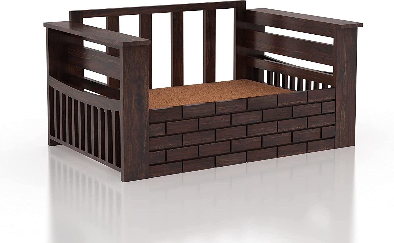 Solid Sheesham Wood 2 Seater Sofa Cum Bed for Living Room | Wooden Sofa Com Bed | Two Seater Sofa Cums Bed for Drawing Room | Rosewood, Walnut Finish - Image 6