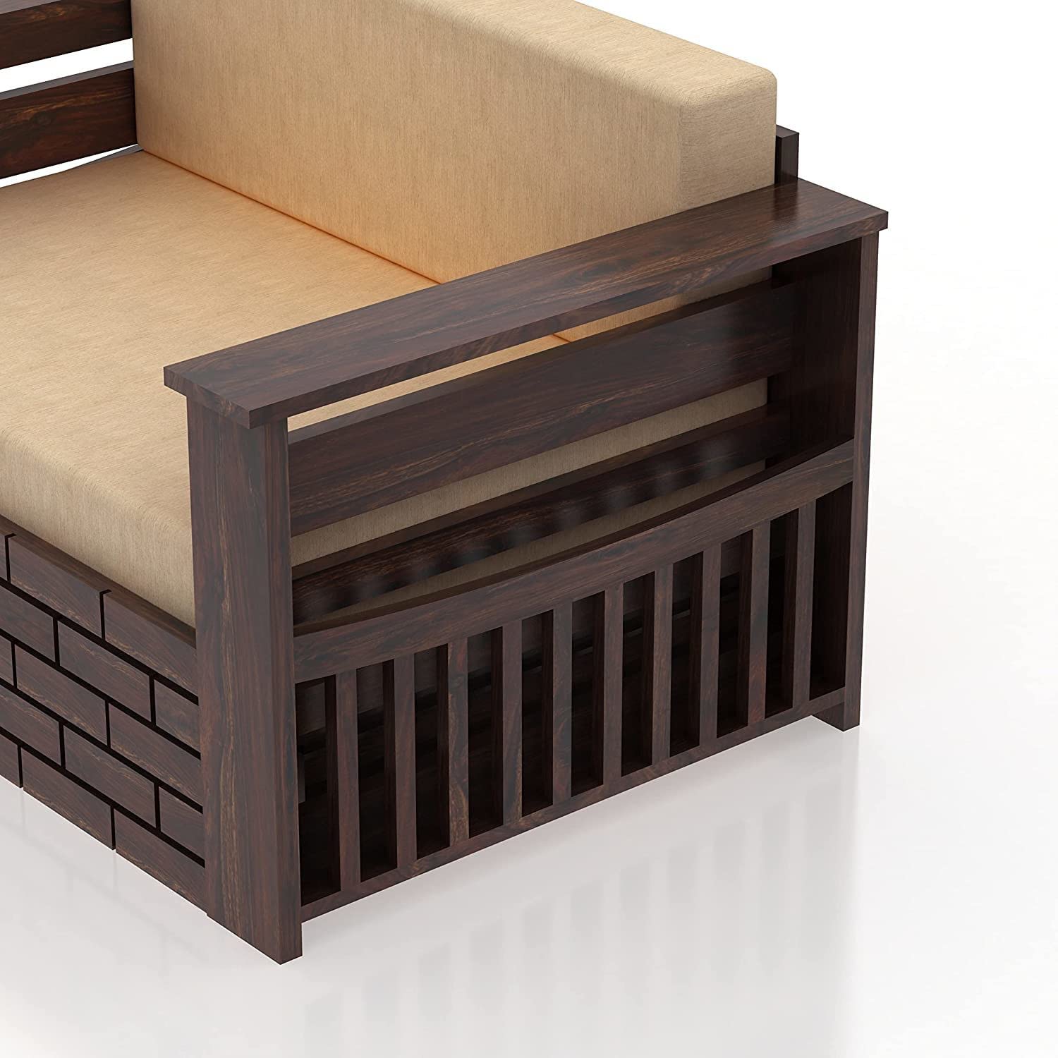 Solid Sheesham Wood 2 Seater Sofa Cum Bed for Living Room | Wooden Sofa Com Bed | Two Seater Sofa Cums Bed for Drawing Room | Rosewood, Walnut Finish - Image 7