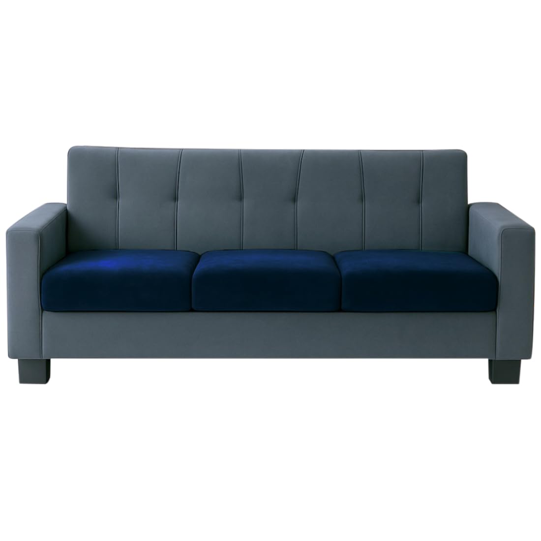 FURNY Homeoy 3 Seater Fabric Sofa Set (Blue-Dark Grey) with Velvet Fabric | Durable Comfort | Ideal for Living Room - Image 4
